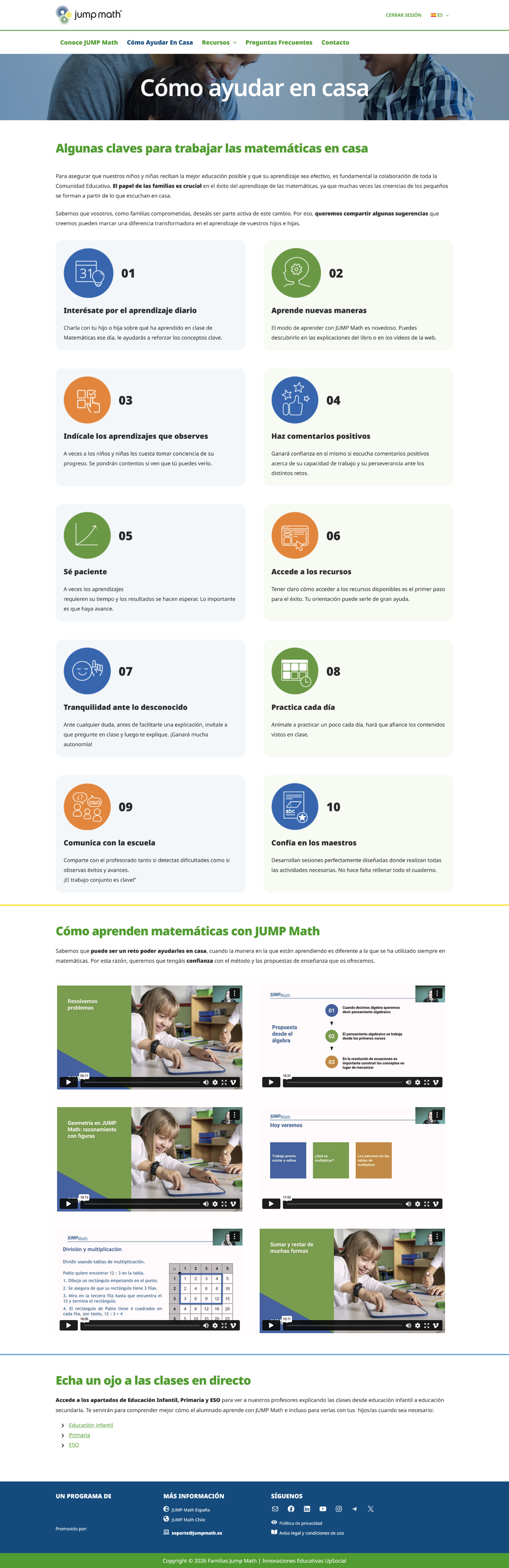 Jump Math Familias website